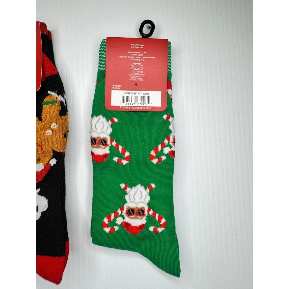 Christmas Socks 3 Pack Naughty Nice Gingerbread Santa Novelty Crew Socks Unisex